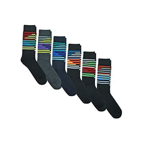 Mens 6 Pack Geometric Striped Dress Socks - Picture 4 of 6
